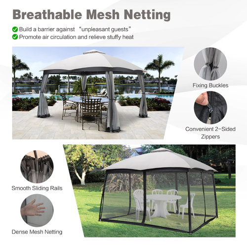 Costway 10x12 Ft 2tier Patio Gazebo Canopy Netting Heavyduty Metal